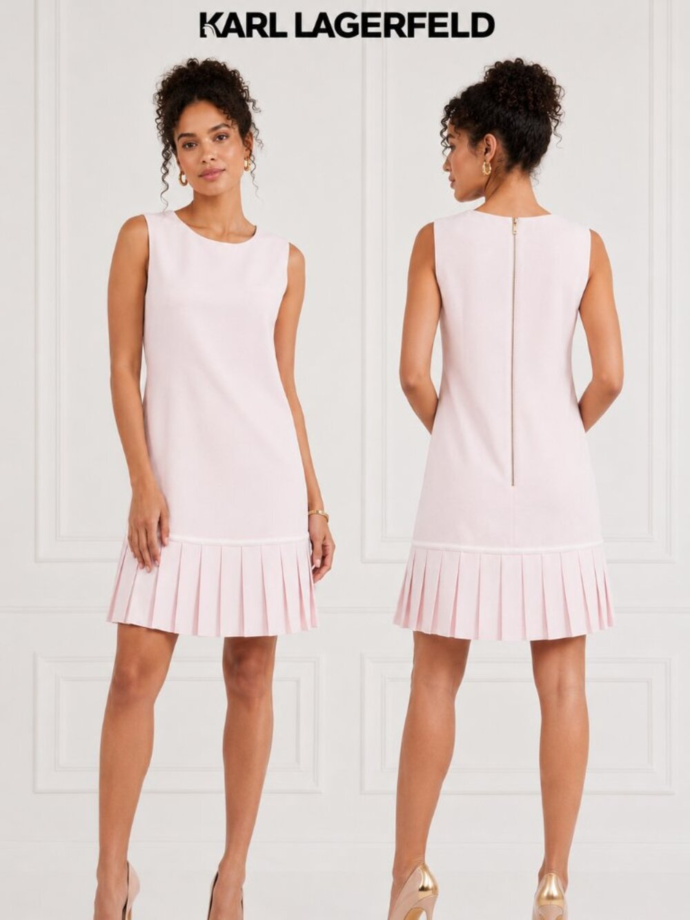 Karl Lagerfeld Paris Pink Pleated Drop Waist Shift Dress LD6ET157 Womens 8 NEW
